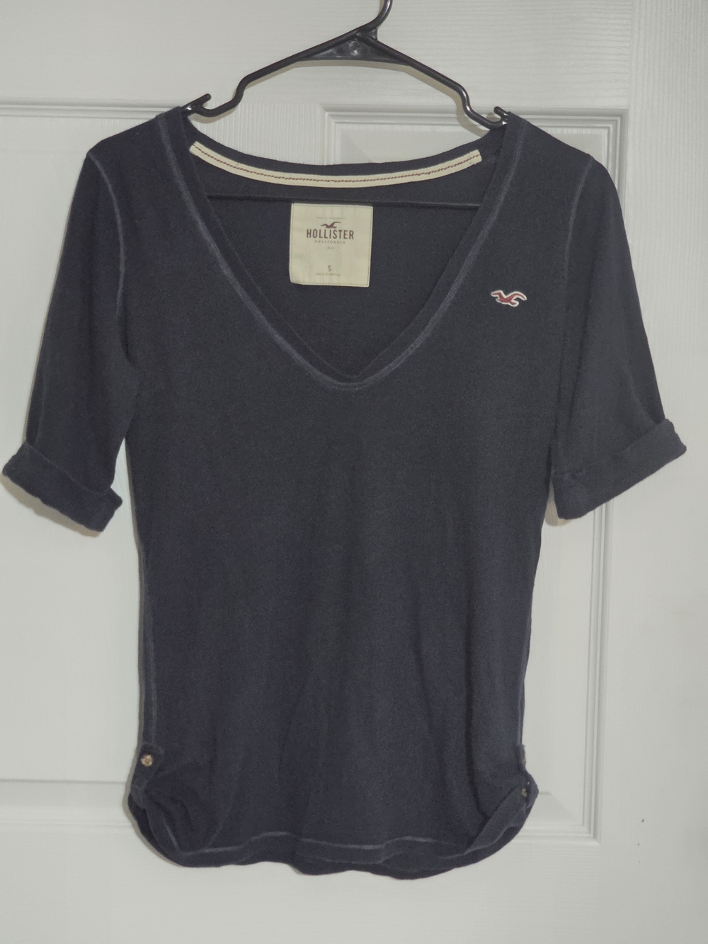 Hollister Navy V-Neck Short Sleeve Tee with Logo Accent